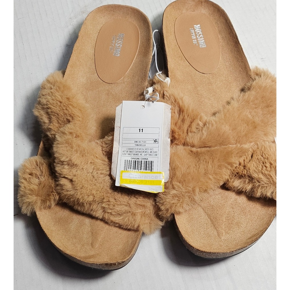 Mossimo Supply Co Bella Womens Tan Faux Fur Crisscross Slide Sandals Size 11 NEW